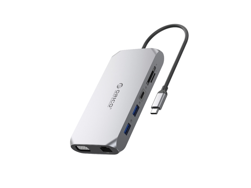 Orico Usb-C Dockingstation Xcr 12-I-1 (3X Usb-A 3.1, 1X Usb-A 2.0, 1X Usb-C Pd 100W, Hdmi 4K 30 Hz, Vga 1080P, Sd 3.0, Microsd 3.0, Rj45 Gigabit, Aud
