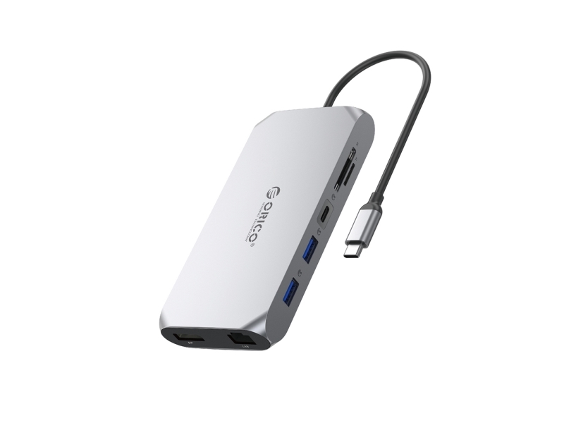 Orico Usb-C Dockingstation Xcr 12-I-1 100 W Pd, 2X Usb-A 3.1, Hdmi 2.0 4K 60 Hz, Displayport 1.4 4K 60 Hz, Sd/Microsd 3.0, Rj45 Gigabit, 3,5 Mm Audio