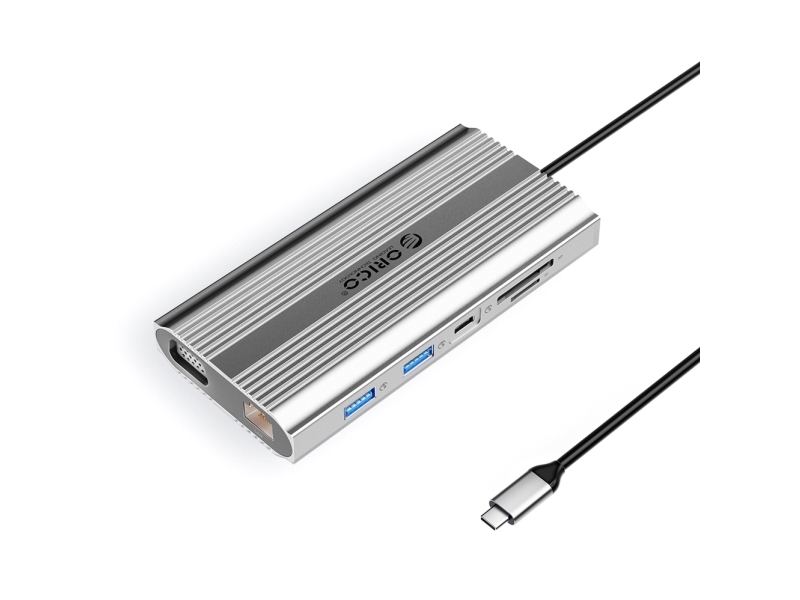 Orico Usb-C-Dockingstation 12-In-1 Xdr (Usb-A/Usb-C/Hdmi 4K/Vga/Rj45) Pd 100 W Sd/Microsd – Silber