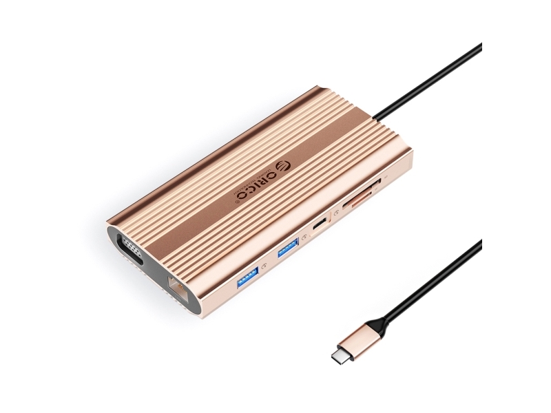 Orico Usb-C Dockingstation Xdr 12-I-1 Usb-A/Usb-C, Hdmi 4K, Vga, Rj45 Gigabit, Pd 100W, Sd- Og Microsd-L&Aeligser - Rosa-Guld