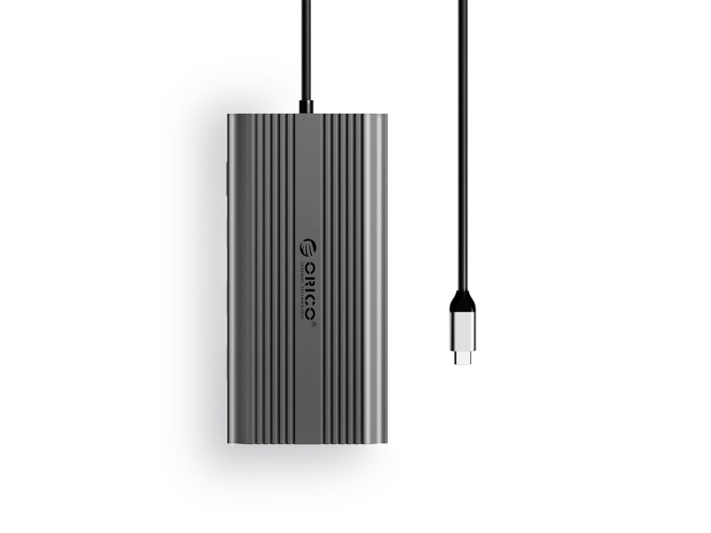 Orico Usb-C-Dockingstation 12-I-1 Xdr (Usb-A/Usb-C/Hdmi 4K/Vga/Rj45/Sd/Microsd) 100 W – Grå