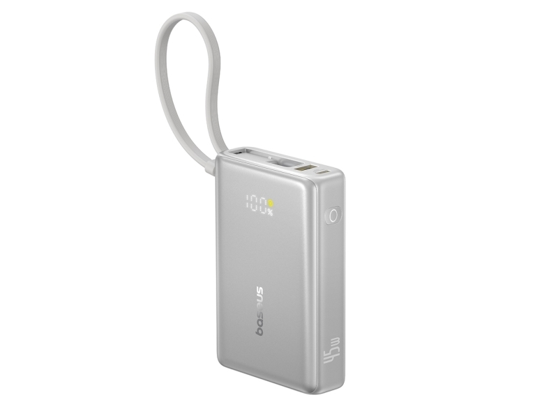 Baseus PicoGo 10000mAh 45W powerbank med digitalt display og indbygget USB-C-kabel - titanium