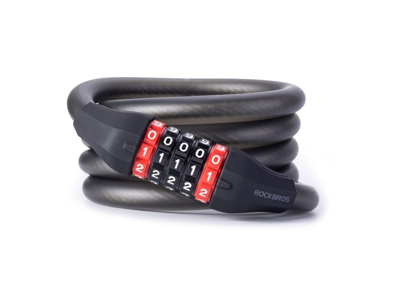 Rockbros Cykellås Rockbros Rks507 Med 5-Cifret Kode Stållås 180 Cm Sort