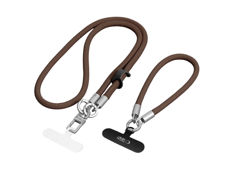 Tech-Protect C10S Crossbody Phone Lanyard (114 cm) + Wrist Lanyard (31 cm) - Brown-Titanium