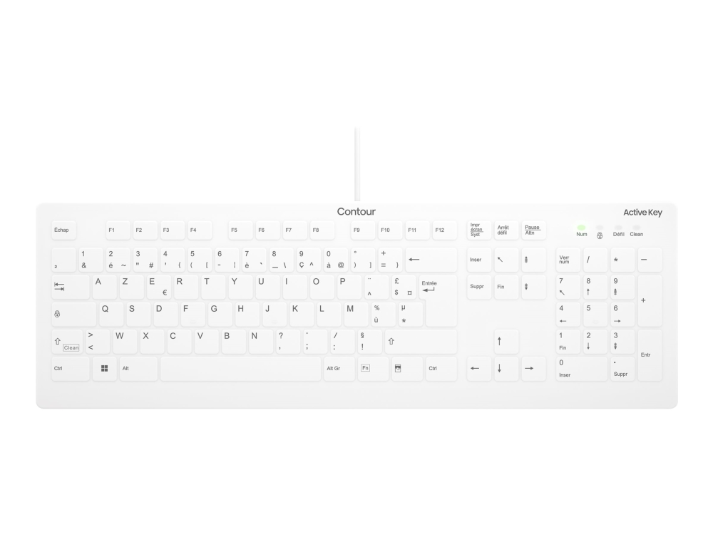 Contour Active Key Quickclean Ak-C8112 - Tastatur - Medicinsk, Hygiejnisk Design - 100% - Full Size - Vaskbar - Usb - Azerty - Fransk - Hvid