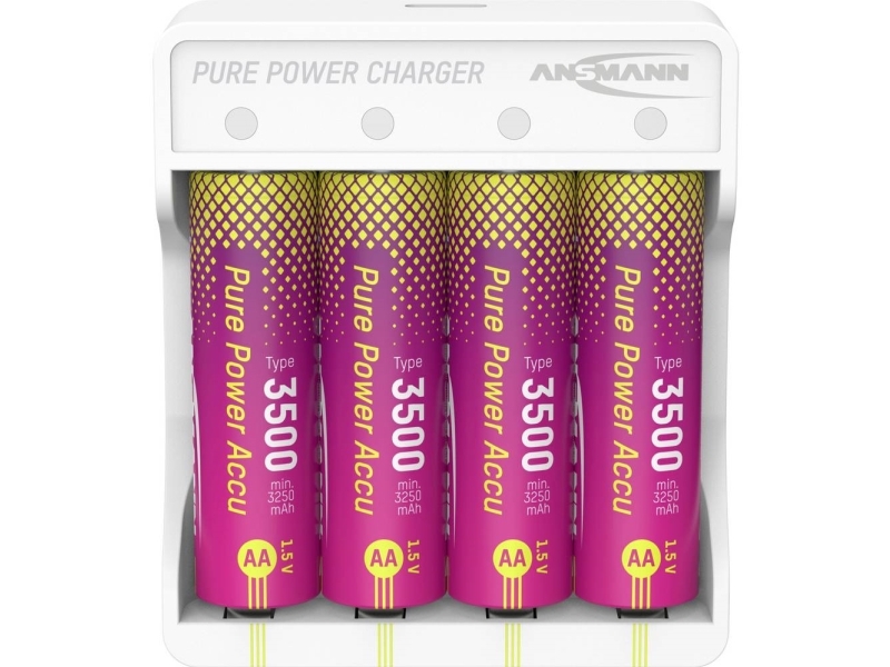 Ansmann Pure Power-Sæt Med 4 Stk. Mignon Aa-Genopladelige Batterier Og Opladningsmodul – Genopladeligt Aa-Batteri, Lithium, 3250 Mah, 1,5 V, 1 Stk.