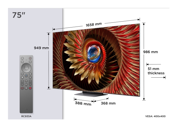 Tcl 75C89k, 190,5 Cm (75"), 3840 X 2160 Pixel, Qd-Mini Led, Smart-Tv, Wlan, Schwarz
