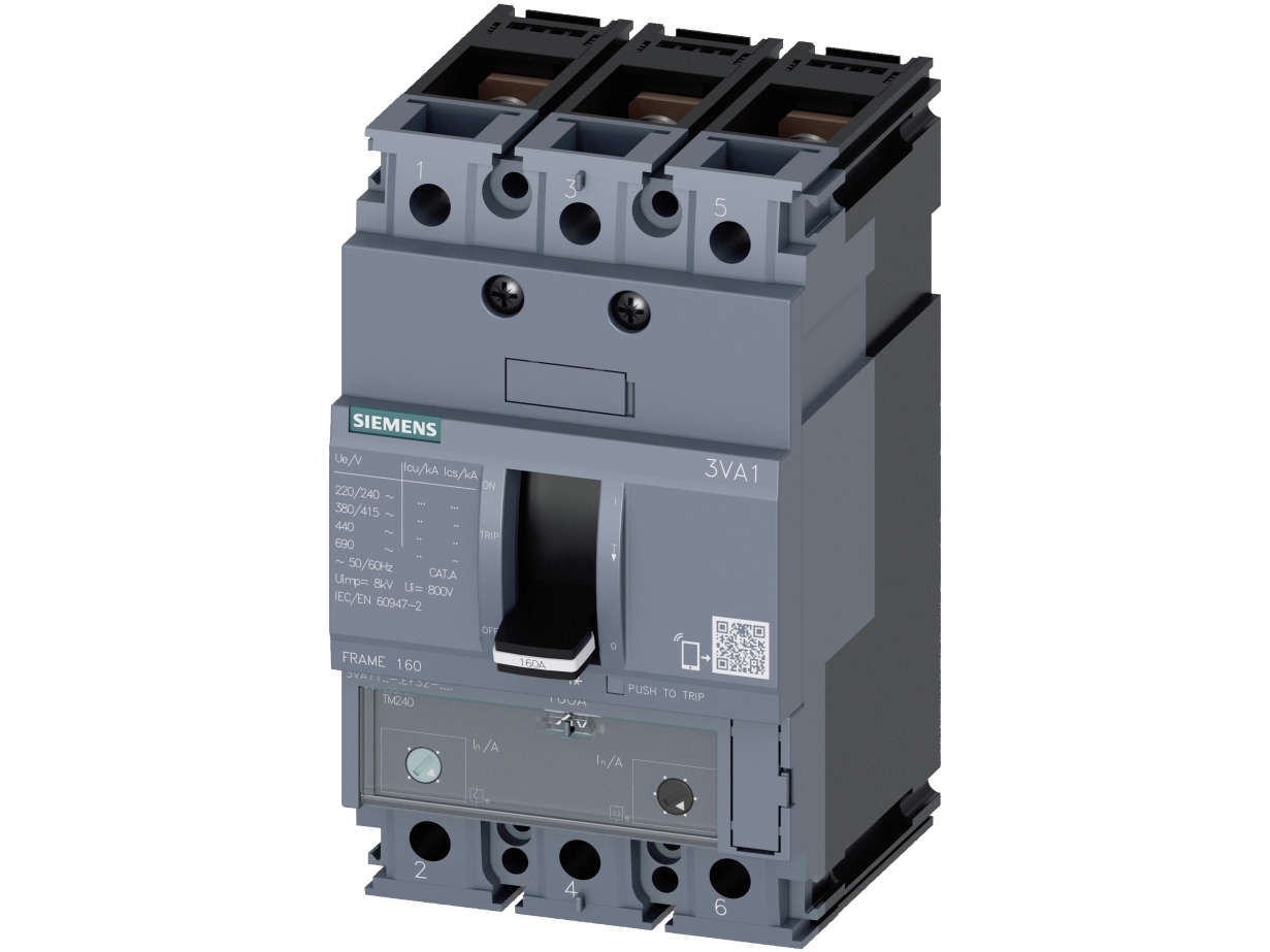 Siemens 3VA1110-4EF32-0AA0 Effektafbryder 1 stk Indstillingsområde (strøm): 70 - 100 A Koblingsspænding (max.): 690 V/AC (B x H x T) 76.2 x 130 x 70 mm