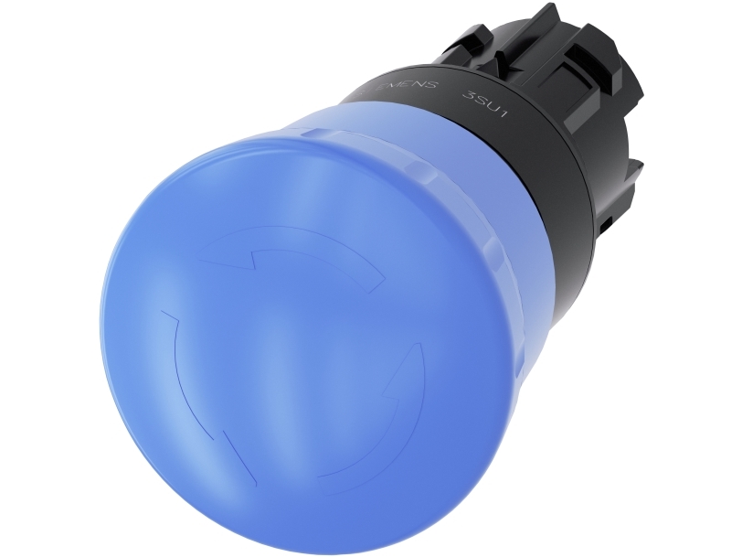 Siemens Pilzdrucktaster, 40Mm, Blau, Turn-Release, 43 G, 100 Mm, 40 Mm, 40 Mm