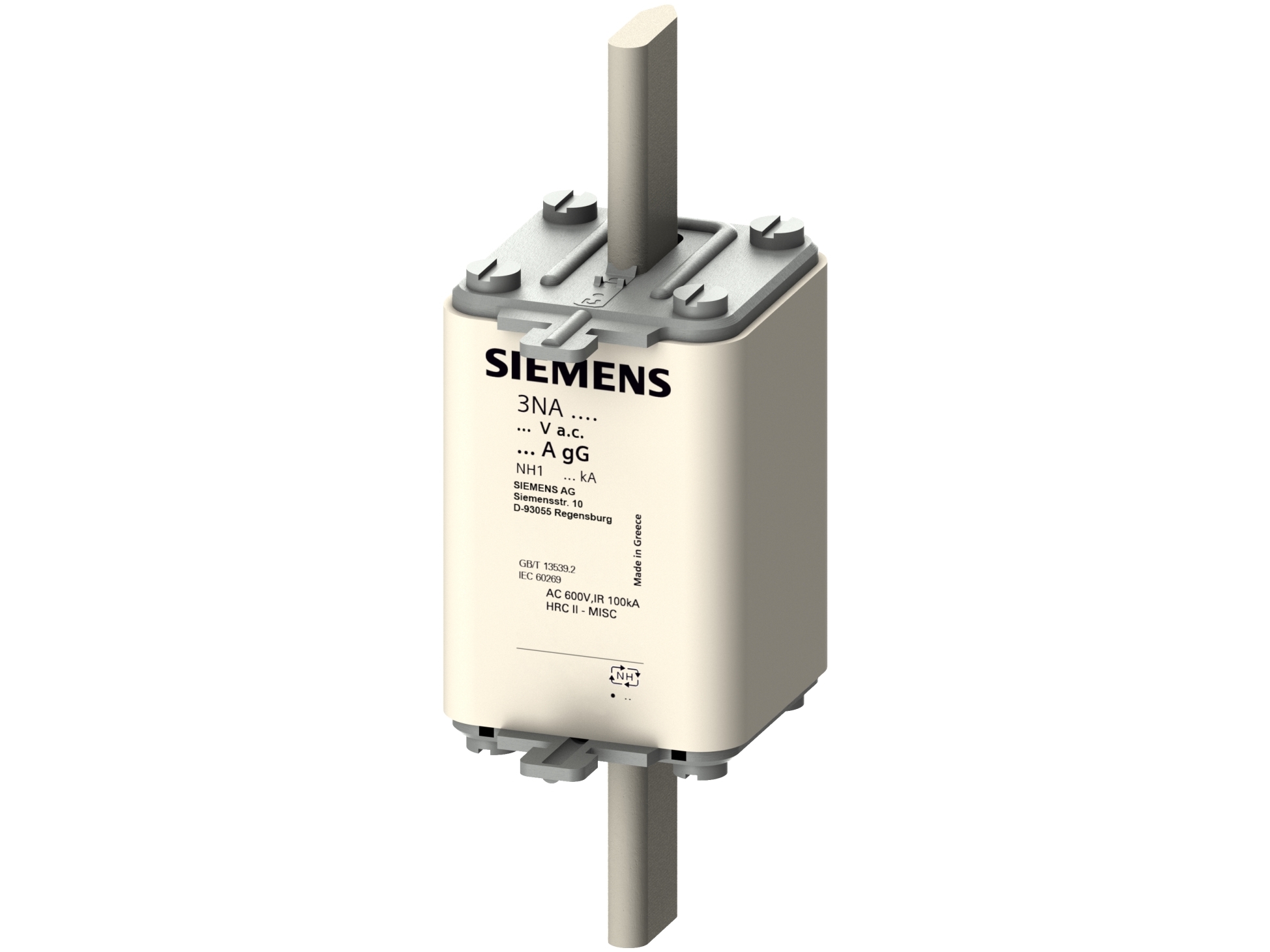Siemens Nh-Sicherung Nh1 250A Gg 690Vac/440Vdc, 143 Mm, 153 Mm, 68 Mm, 448 G