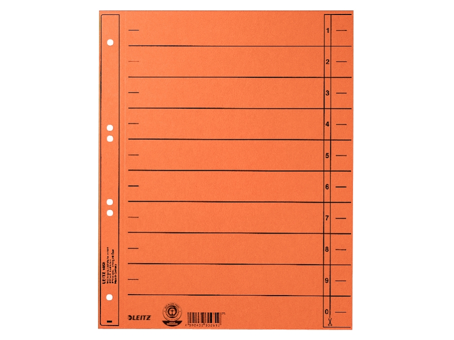 LEITZ Trennblatt, A4 ?berbreite, Manilakarton 230g-qm orange durchgef?rbt, Blanko-Registertaben k?nnen in ver- (1658-00-45)