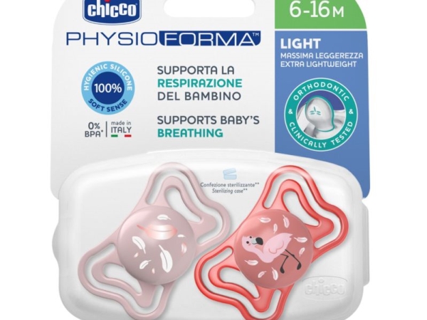 Chicco sut usp. i silikone PhysioForma LIGHT lyserød 6-16M, CHICCO / 2 stk