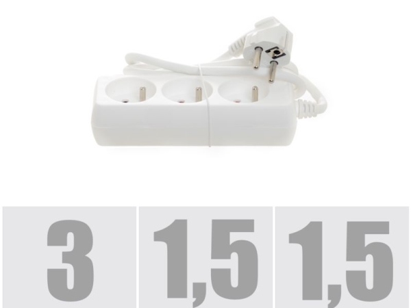 Rum-Lux Verlängerungskabel 3-Fach Ohne Schalter 3 M Rum-Lux 3X1,5 Weiß