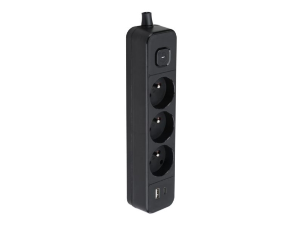 Montis Black 3-slot elektrisk forlængerkabel med USB 1,5 m MT185-BK-1,5