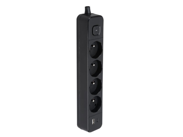 Montis forlængerledning elektrisk sort 4-stik med USB 1,5 m MT186-BK-1,5
