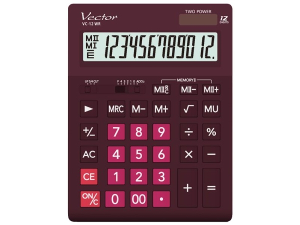 Vector Kav Vc-12 Wr Bürokalkulator | 12-Stellig | Bordeaux
