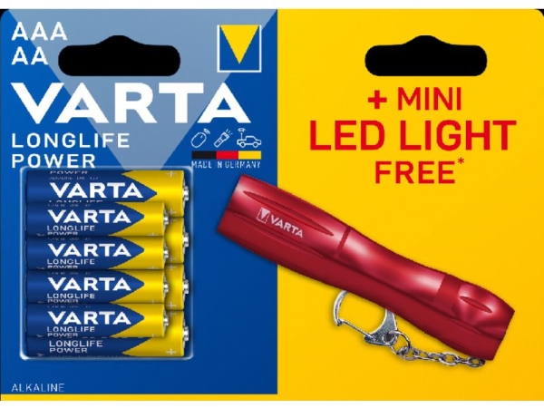 Bateria VARTA Longlife Power LR03/LR06 baterijos x4 + mini LED žibintuvėlis