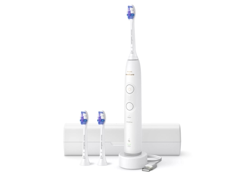 Philips 6100 HX7400/02 Genopladelig tandbørste, Voksen, Sonisk tandbørste, Sensitiv, 62000 Omdrejninger pr. minut, Hvid, 2 min, 4 x 30 sek.