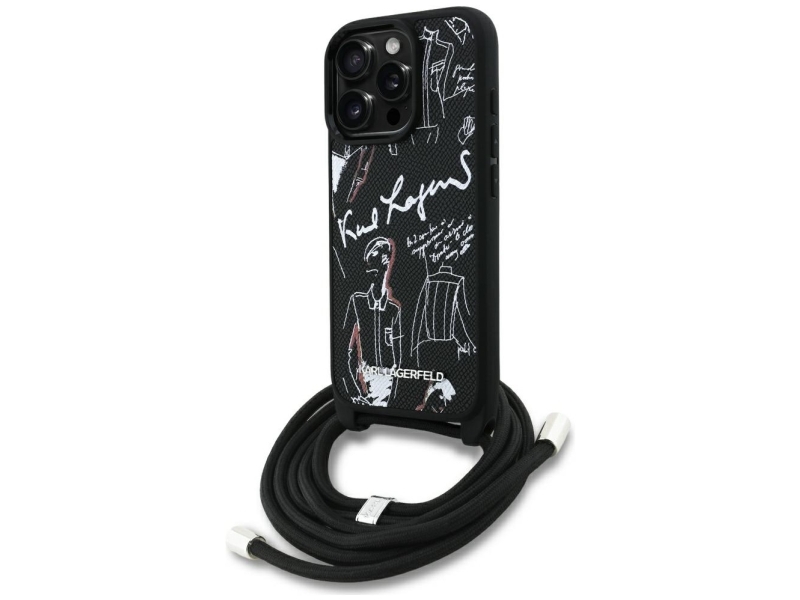 Karl Lagerfeld Crossbody Etui Med Præget Mønster & Logo Til Iphone 16 Pro Max - Sort