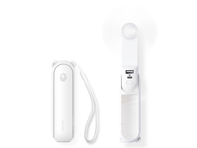Jisulife Handheld Fan Life8 Mini Portable USB Fan with 2000mAh Power Bank and Flashlight - White - 2000 mAh