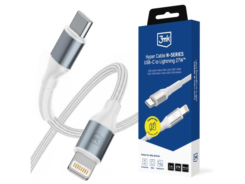 3Mk Hyper Cable N-Series Usb-C / Lightning 1M Pd 3.0 9V / 3A 27W - Hvid