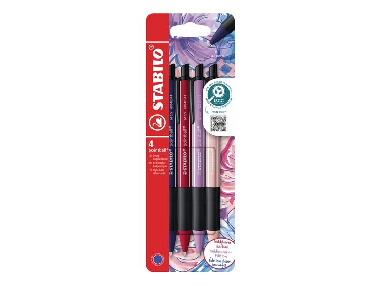 Stabilo 6034/4-1, Clips, Clip-On Udtrækkelig Kuglepen, Genopfyldelig, Blå, 4 Stk, Mellem
