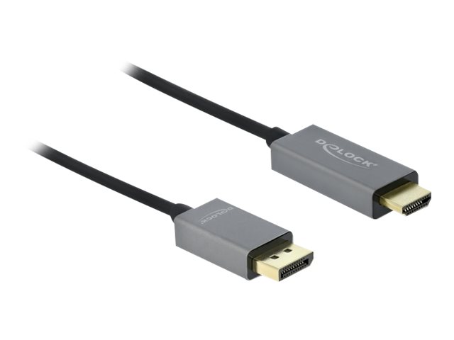 Delock - Video- / Audiokabel - Displayport / Hdmi - Displayport (M) Bis Hdmi (M) - 1 M - Grau, Schwarz - 4K Unterstützung, Aktiv
