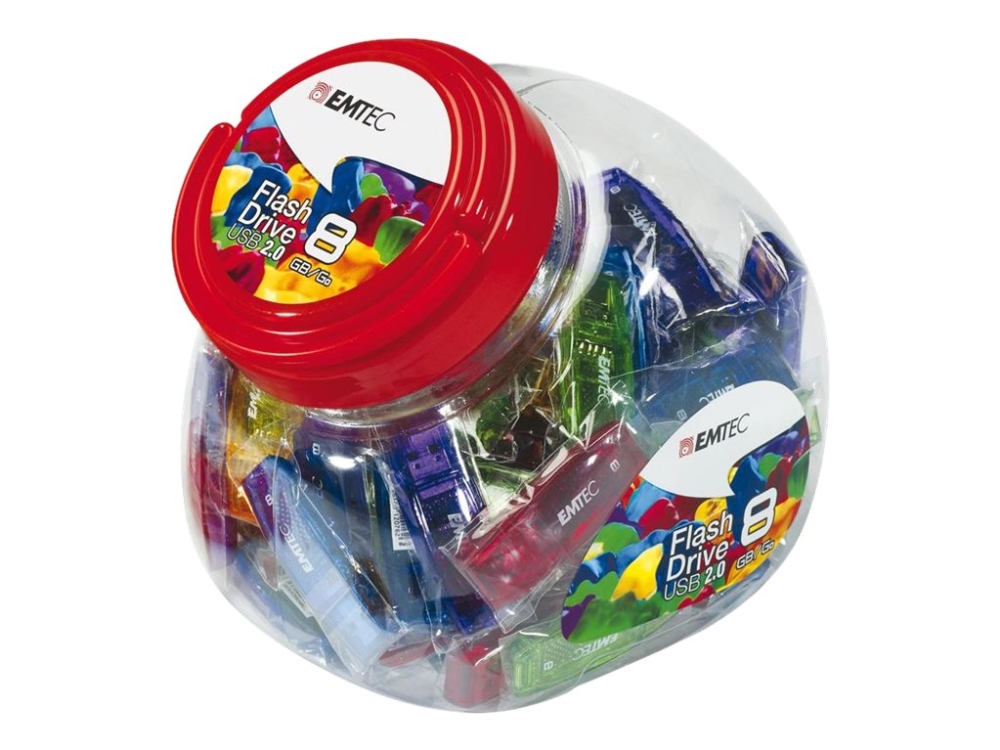 Emtec C410 Color Mix Candy Jar - Usb Flashdrive - 32 Gb - Usb 2.0 - Bolsjerød, Slikblå, Slikgul, Slikgrøn, Sliklilla (Pakke Med 80)