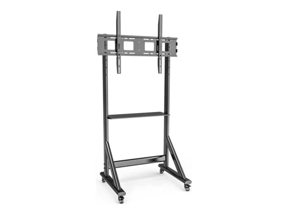 TECHly - Vogn med hjul - for LCD / LED display - gulvstand, justerbar højde med hylde - sort - skærmstørrelse: 55-100