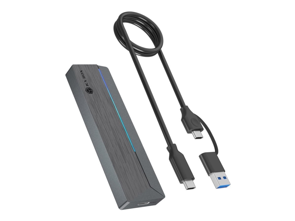 Icy Box M.2 Sata/Nvme Ssd Gehäuse Mit Usb 3.2 Gen 2 Type-C Und Rgb-Beleuchtung, Ssd-Gehäuse, M.2, Sata, 10 Gbit/S, Hot-Swap, Grau