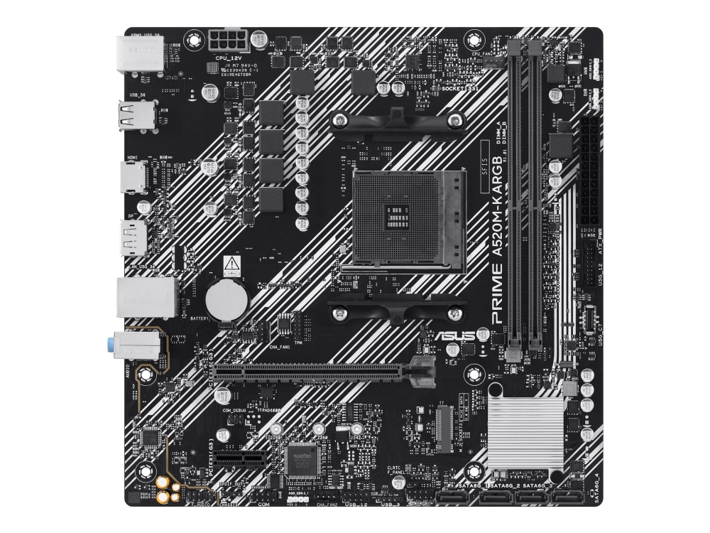 Asus Prime A520m-K Argb - Bundkort - Micro Atx - Socket Am4 - Amd A520 Chipset - Usb-C 3.2 Gen 1, Usb 3.2 Gen 1 - Gigabit Lan - Onboard Grafik (Cpu P