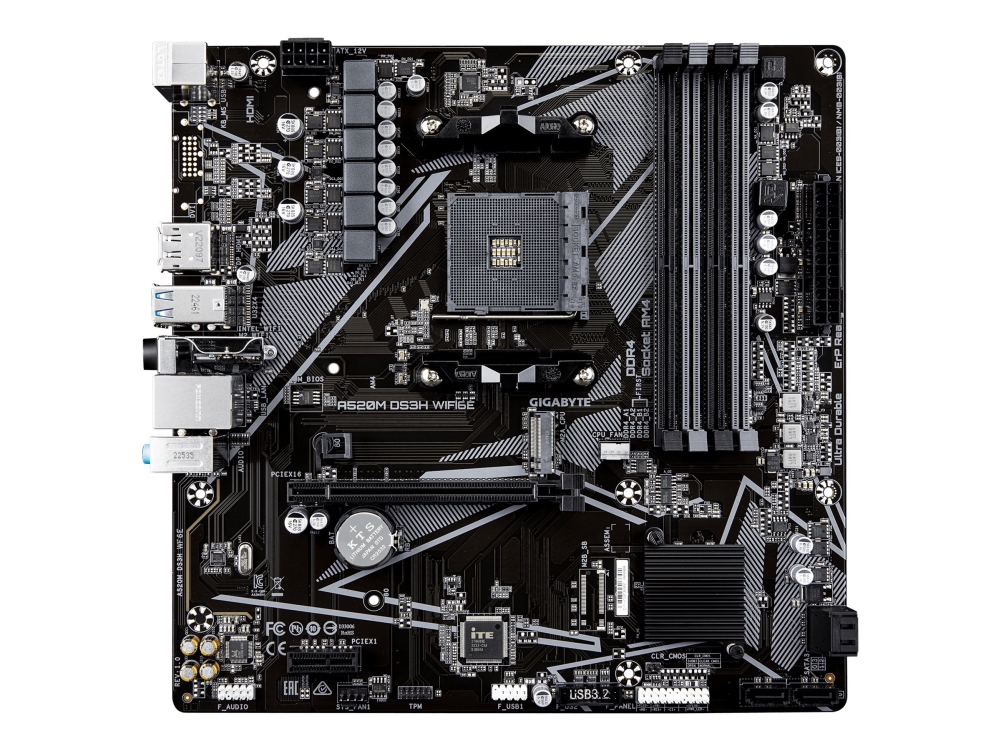 Gigabyte A520m Ds3h Wifi6e Mainboard – Unterstützt Amd Ryzen 5000 Series Am4 Cpus, Bis Zu 4733 Mhz Ddr4 (Oc), 1× Pcie 3.0 M.2, Wi-Fi 6E, Gbe-Lan, Usb