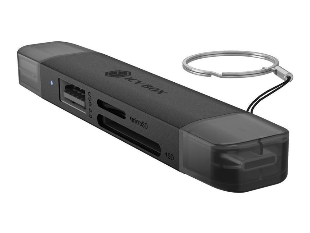Icy Box Ib-Cr203-Cu3 - Kortlæser - 3-I-1 (Microsd, Microsdhc, Microsdxc, Sdhc, Sdxc, Sd, Microsdxc Uhs-I, Sdxc Uhs-I) - Usb 3.2 Gen 1 / Usb-C / Usb-A
