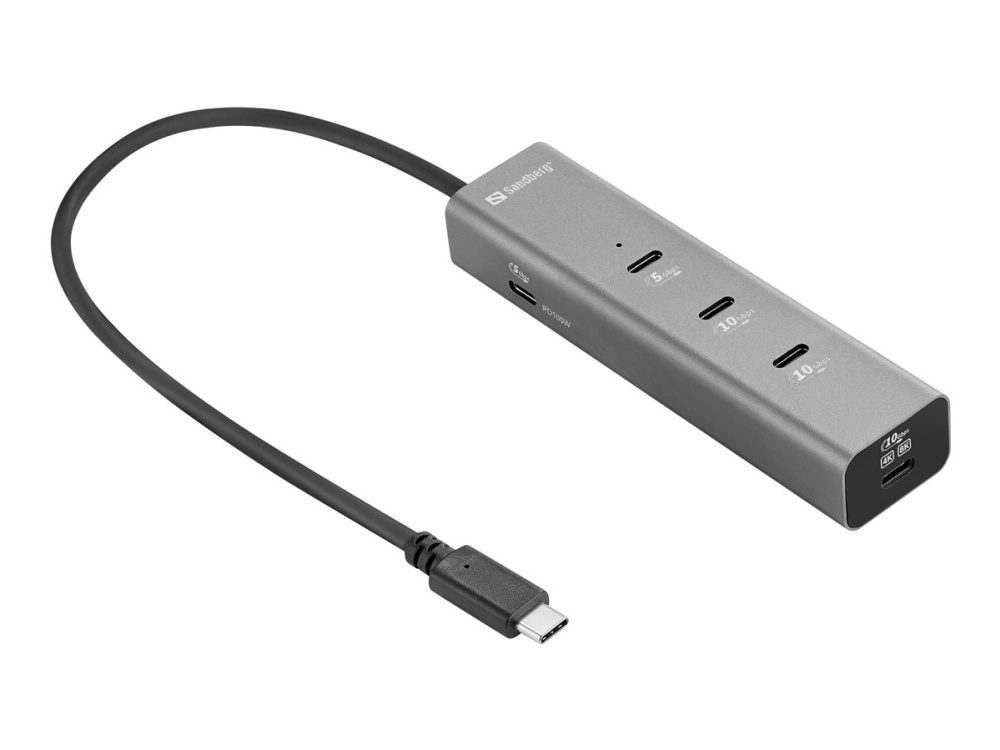 Sandberg 136-78, Kabelgebunden, Usb 3.2 Gen 2 (3.1 Gen 2) Typ-C, 100 W, Grau, 10 Gbit/Sec, 4K Ultra Hd