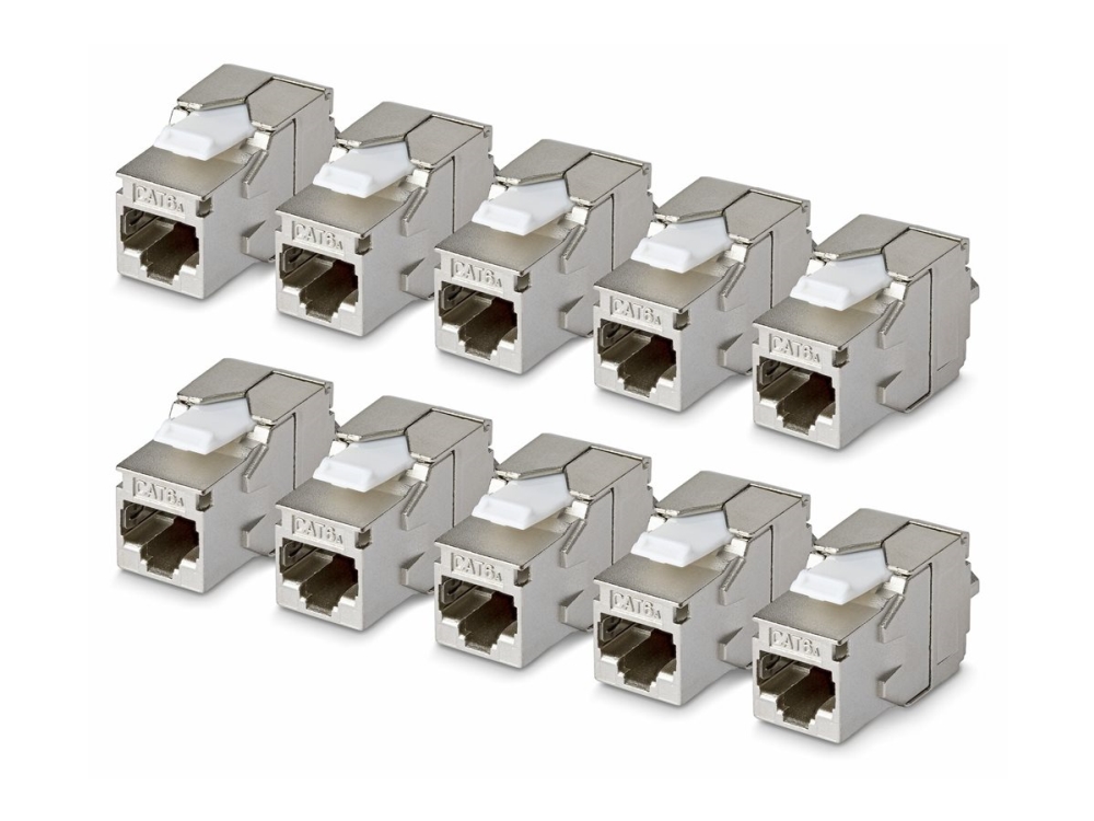 Startech - Keystone jack - shielded, 180°, toolless - CAT 6a - STP - RJ-45 - sølv - TAA-kompatibel (pakke med 10)