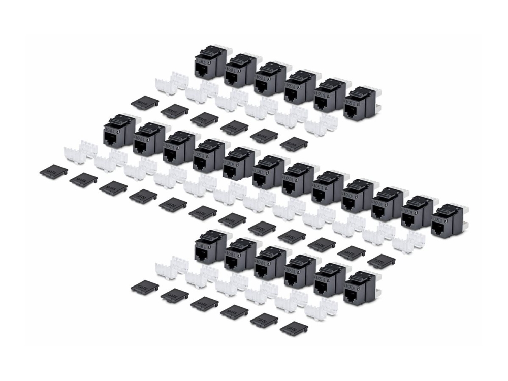 Startech.Com Cat6 Keystone Jack Modul, 24Er-Pack Rj45 Ethernet Keystone Buchse, Utp Cat6 Wandbuchse, 180 Grad 110 Punch Down Buchse, Schwarz, Flach,