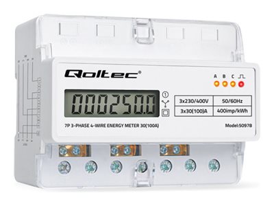 Qoltec Drehstrom Elektronischer Zähler/ Energie-Messgerät Auf Din-Schiene | 400 V | 100 A | Lcd | Led | 7P