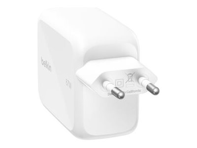 Belkin Ultracharge - Strømforsyningsadapter - Med Tilbagetrækkeligt Kabel - 67 Watt - Fast Charge - 2 Output-Stikforbindelser (Usb-C) - Hvid