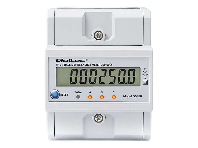 Qoltec Drehstrom-Elektronikzähler Mit Reset Auf Din-Schiene 400V 100A Lcd Led 4P