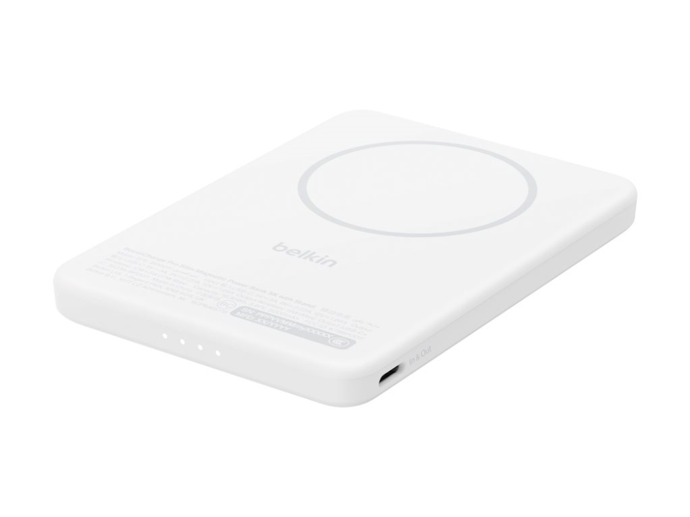 Belkin Boostcharge - Powerbank - Slank, Magnetisk - 5000 Mah - 15 Watt - Fast Charge (Usb-C, Magnetisk) - På Kabel: Usb-C - Hvid