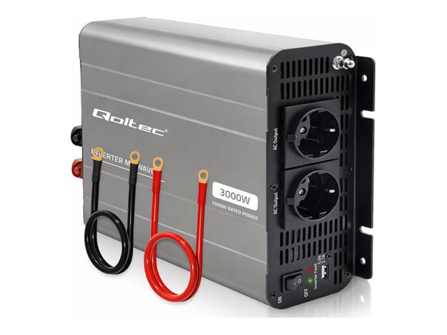 Qoltec spændingsomformer MS Wave - 12V til 230V, 1500/3000 W, USB, kompatibel med LiFePO4/GEL/AGM