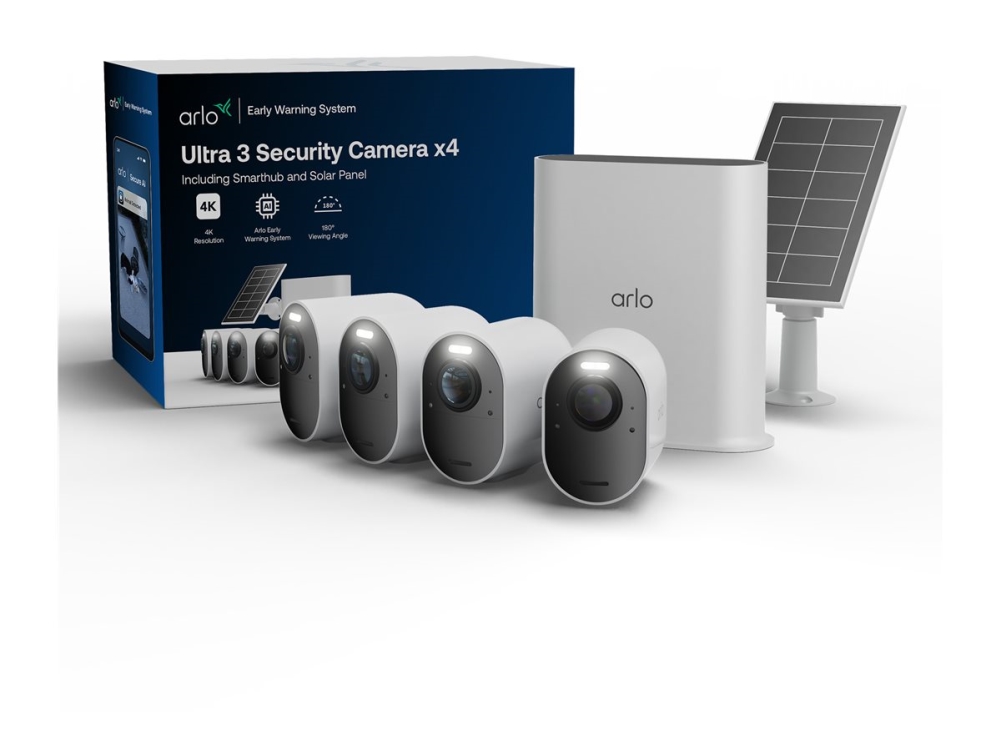 Arlo Ultra 3 - Netværksovervågningskamera - Udendørs, Indendørs - Vejrbestandig - Farve (Dag/Nat) - 8 Mp - Audio - Trådløs - Wifi (Pakke Med 4)