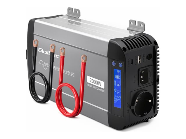 Qoltec Pure Sine Wave | 12V na 230V | 1000/2000W | UPS BYPASS