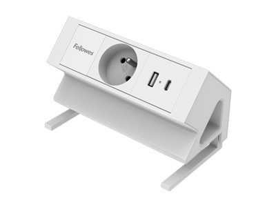 Fellowes Power Desk - Stikdåse (Clamp-Mountable) - 30 Watt - Output-Stikforbindelser: 1 (Type E, Usb, Usb-C) - 2 M Ledning - Hvid