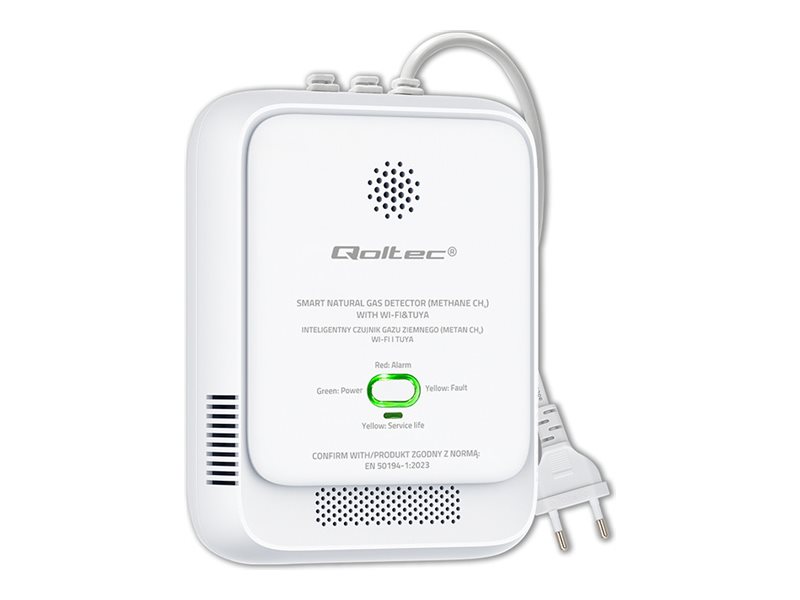 Qoltec 52651 gamtinių dujų nuotėkio jutiklis | CH4 detektorius | NG | Tuya | Wi-Fi | 85dB signalizacija | LED