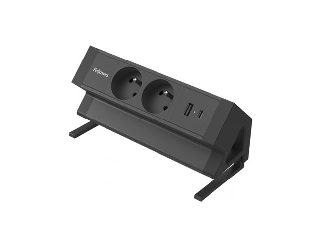 Fellowes Power Desk 2 - Stikdåse (Clamp-Mountable) - Output-Stikforbindelser: 4 (2 X Type E, Usb Type A, Usb-C) - 2 M Ledning - Sort