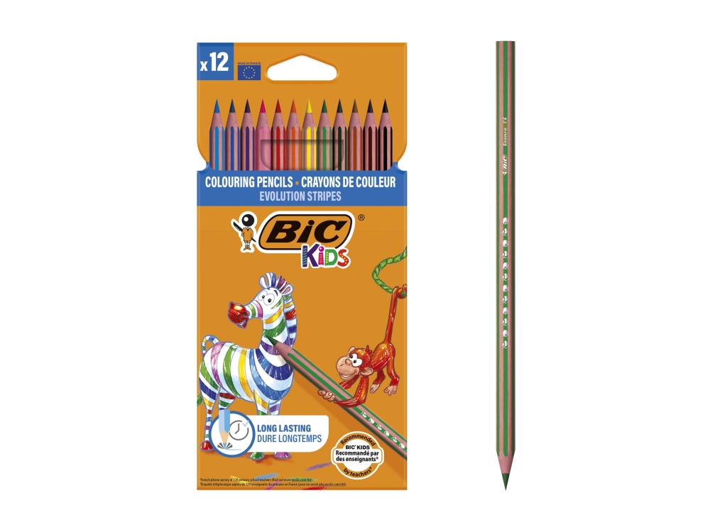 Bic Kids Evolution Stripes - Farvet Blyant - Assorterede Farver - 3.2 Mm (Pakke Med 12)