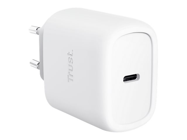 Trust Maxo - Strømforsyningsadapter - Gan - 45 Watt - Power Delivery 3.0 + Pps (Usb-C) - På Kabel: Usb-C - Hvid