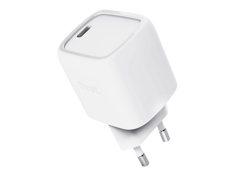 Trust Maxo - Strømforsyningsadapter - Kompakt - 30 Watt - Power Delivery 3.0 + Pps (Usb-C) - På Kabel: Usb-C - Hvid