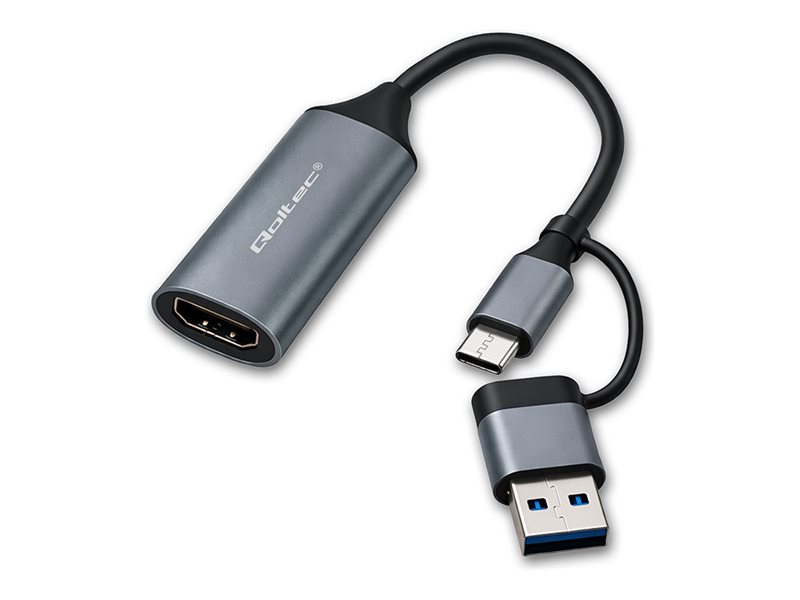 Qoltec - Videoadapter - Usb-C, Usb Han Til Hdmi Hun - Sort, Grå - 4K30 Hz Support